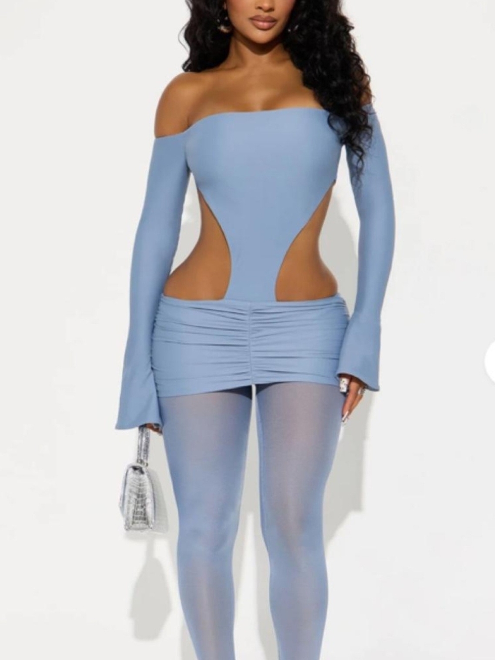 Fashion Nova Light Blue Off-Shoulder Cutout Mini Dress